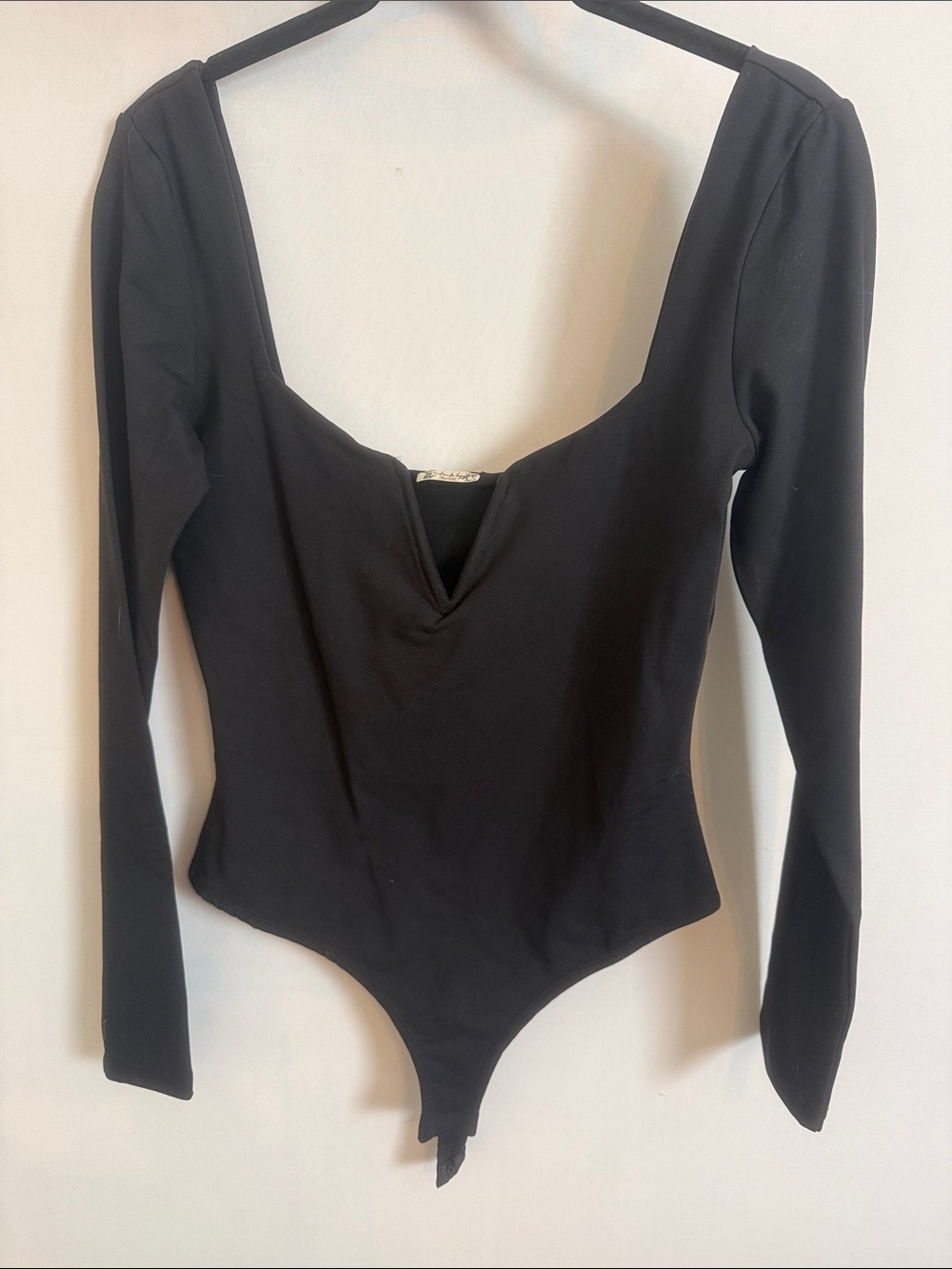 Free People Black Long-Sleeve Scoop V Bodysuit